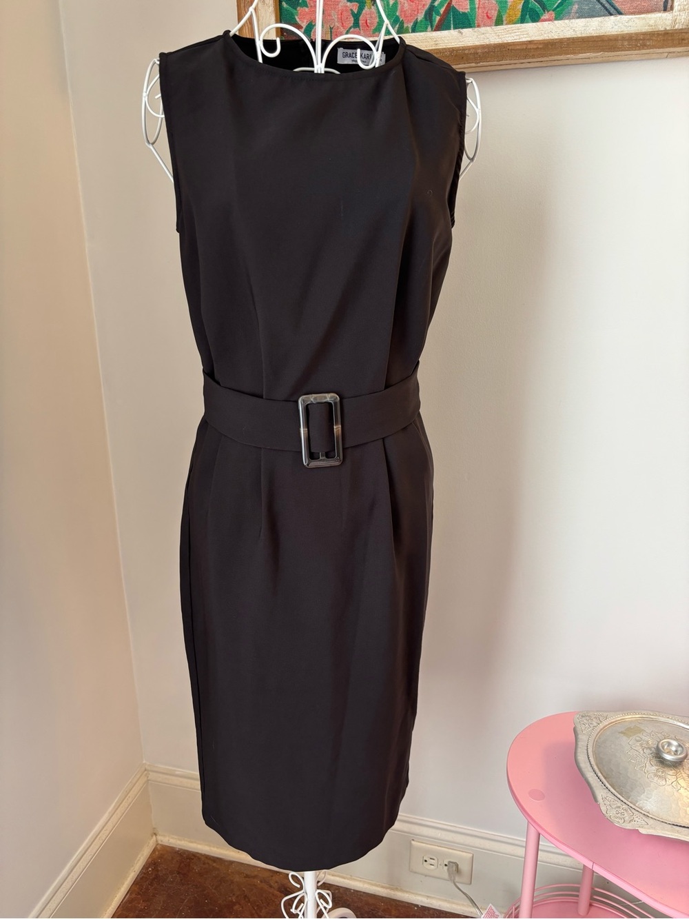 Grace Karin Black Sleeveless Belted Midi Dress